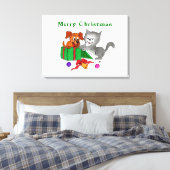 猫と子犬とのメリークリスマス キャンバスプリント (インサイチュ (寝室))