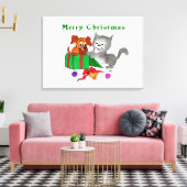 猫と子犬とのメリークリスマス キャンバスプリント (インサイチュ (リビング))
