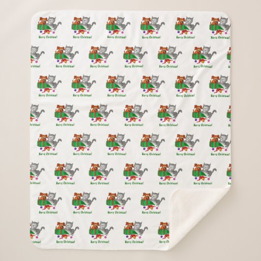 猫と子犬とのメリークリスマス シェルパブランケット (正面)