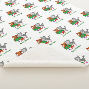 猫と子犬とのメリークリスマス シェルパブランケット