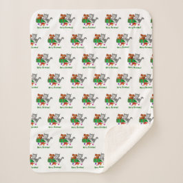 猫と子犬とのメリークリスマス シェルパブランケット