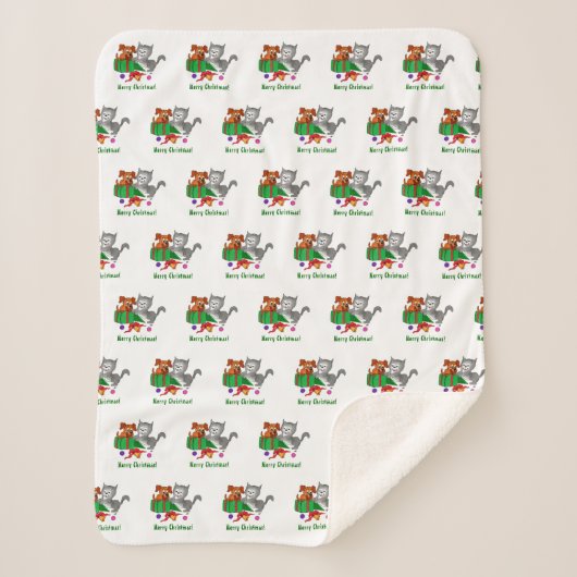 猫と子犬とのメリークリスマス シェルパブランケット (正面)