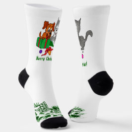 猫と子犬とのメリークリスマス ソックス