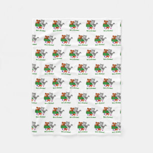 猫と子犬とのメリークリスマス フリースブランケット