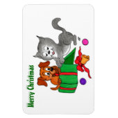 猫と子犬とのメリークリスマス マグネット (縦)