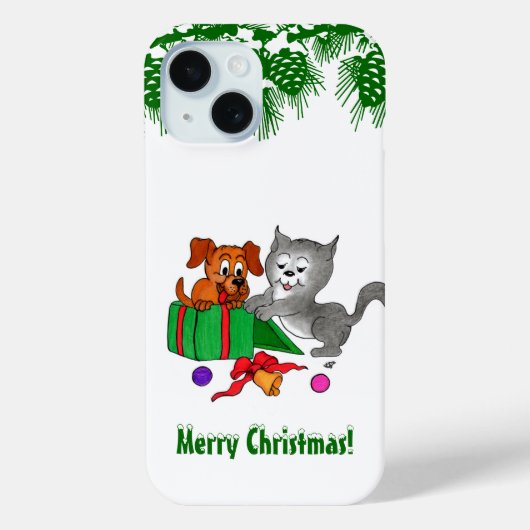 猫と子犬とのメリークリスマス Case-Mate iPhoneケース (裏面)