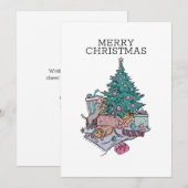 猫と子犬のクリスマスツリーシンプルミニマリスト シーズンカード (正面/裏面)