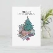 猫と子犬のクリスマスツリーシンプルミニマリスト シーズンカード (スタンド正面)
