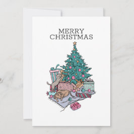 猫と子犬のクリスマスツリーシンプルミニマリスト シーズンカード