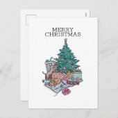 猫と子犬のクリスマスツリーシンプルミニマリスト シーズンポストカード (正面/裏面)