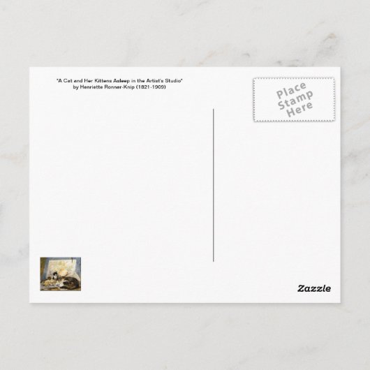 猫と子猫が眠るアーティストのスタジオ ポストカード (裏面)