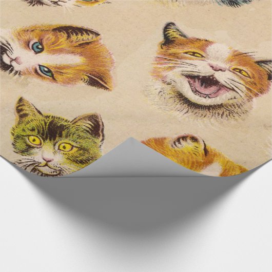 猫と子猫のおもしろいヴィンテージポートレート ラッピングペーパー (角)