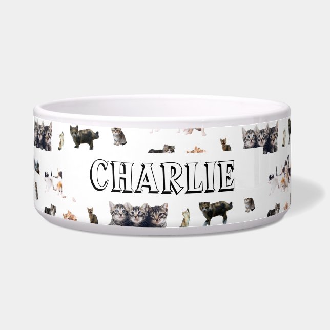 猫と子猫の写真を使ったカスタムパターン ボウル (正面)