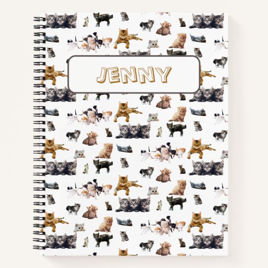 猫と子猫の名前を写真に収めたかわいい柄 ノートブック (正面)