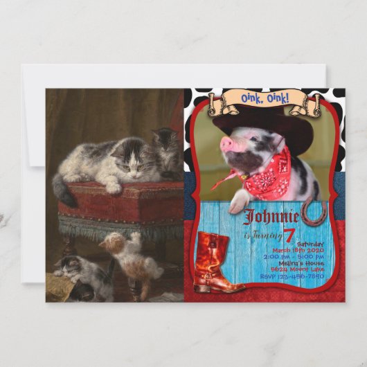 猫と子猫の絵 招待状 (正面)