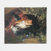 猫と子猫 (アニマルアート) フリースブランケット (正面(横))