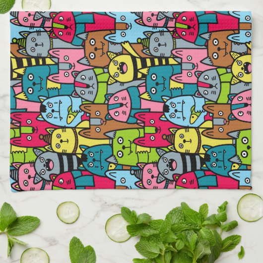 猫と子猫 キッチンタオル (折り畳み)