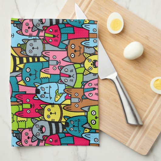 猫と子猫 キッチンタオル (四つ折り)