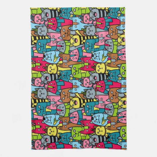 猫と子猫 キッチンタオル (縦)