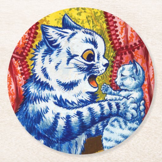 猫と子猫 ラウンドペーパーコースター (正面)