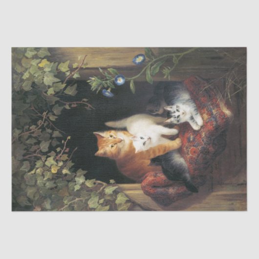 猫と子猫(1844年)by Henriette Ronner 薄葉紙 (正面)