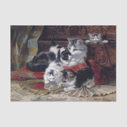 猫と子猫・ Henriette Ronner-Knip (1821-1909) 薄葉紙 (正面)