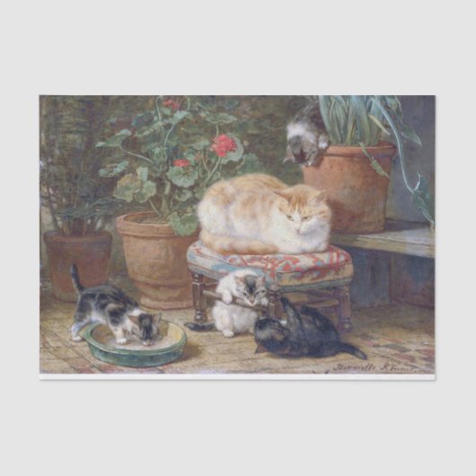 猫と子猫・ Henriette Ronner-Knip (1821-1909) 薄葉紙 (正面)
