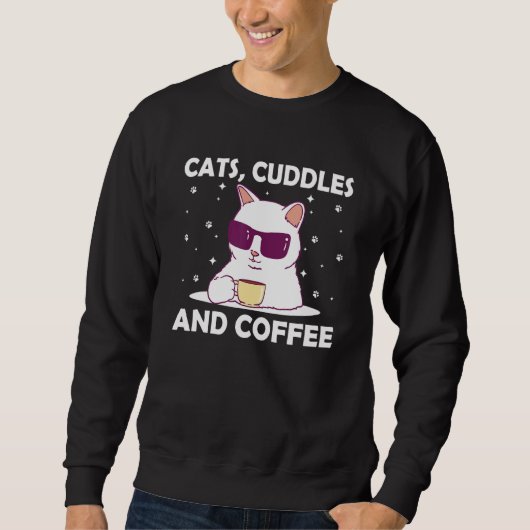 猫と寄り添いコーヒーを楽しむ ネコ好き コーヒー好き キット スウェットシャツ (正面)