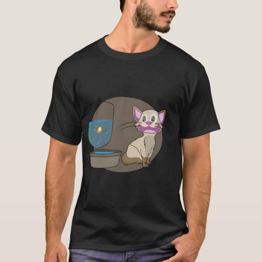 猫と小さな魚 Tシャツ (正面)