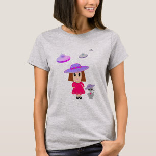 猫と少女と空飛ぶ円盤 Tシャツ