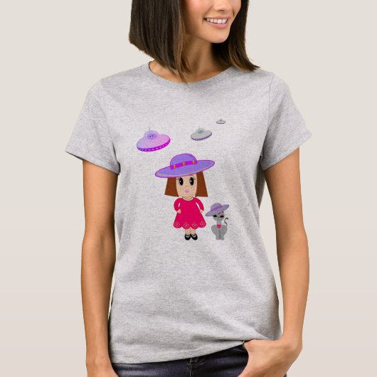 猫と少女と空飛ぶ円盤 Tシャツ (正面)