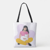 猫と少女 - かわいいミニマリスト 猫好き トートバッグ (裏面)