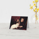 猫と少女 レッド ヴィンテージ アート 白紙のメッセージカード カード (黄色い花)