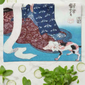 猫と巻物を持つ女性 国芳 キッチンタオル (折り畳み)