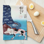猫と巻物を持つ女性 国芳 キッチンタオル (四つ折り)