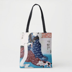 猫と巻物を持つ女性 国芳 トートバッグ