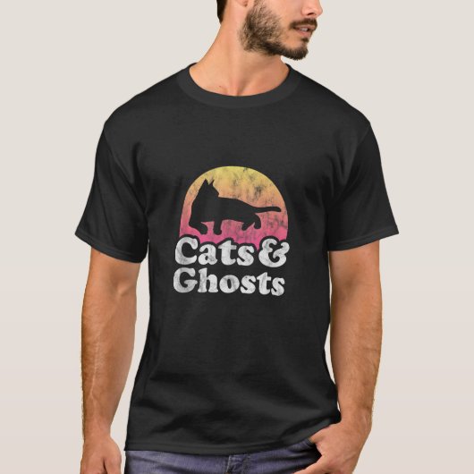 猫と幽霊たちメンズメンズキャット&幽霊タン Tシャツ (正面)