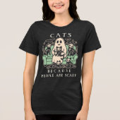 猫と幽霊の面白いハロウィン トライブレンドTシャツ (正面)
