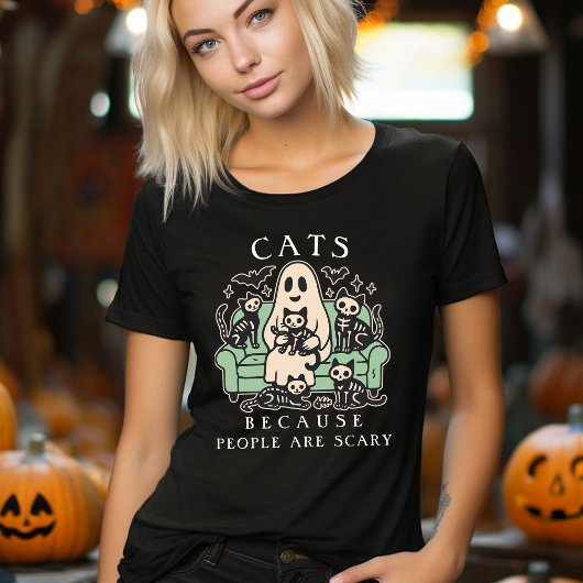 猫と幽霊の面白いハロウィン トライブレンドTシャツ