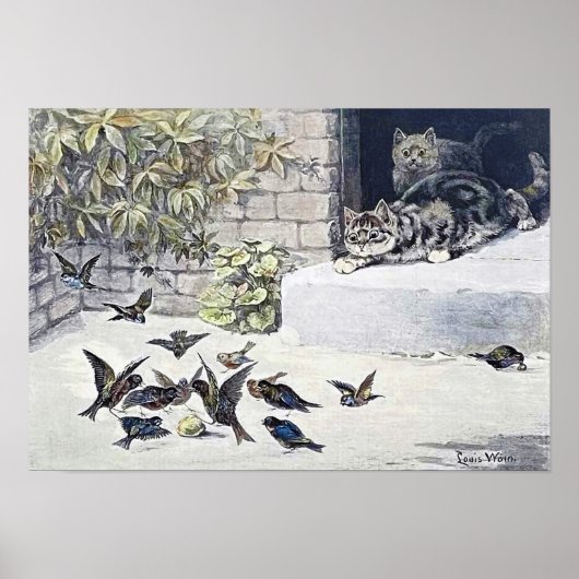 猫と庭の鳥たち、ルイス・ウェイン ポスター (正面)