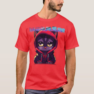 猫と怒りがテーマのネオンTシャツデザイン 楽しい Tシャツ