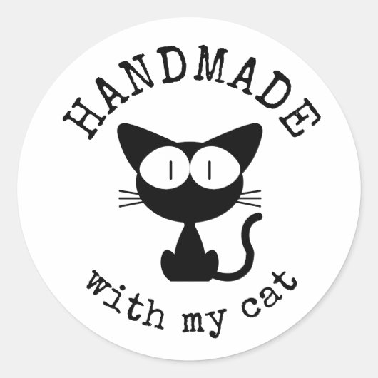 猫と手作り - 黒猫のイラスト ラウンドシール (正面)