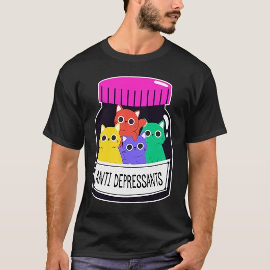 猫と抗うつ薬の薬箱 抗うつ薬 Tシャツ (正面)