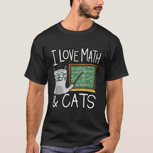 猫と数学が好きな幸せな先生と生徒 Tシャツ (正面)