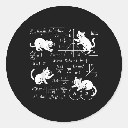 猫と数学の愛人おもしろい猫好き科学ティーチ ラウンドシール (正面)
