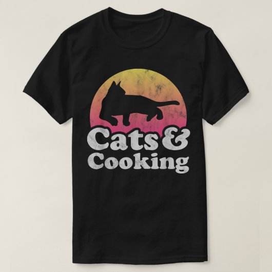 猫と料理メンズまたは女性ネコ Tシャツ (デザイン正面)
