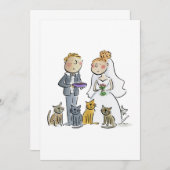 猫と新婦新郎 招待状 (正面/裏面)