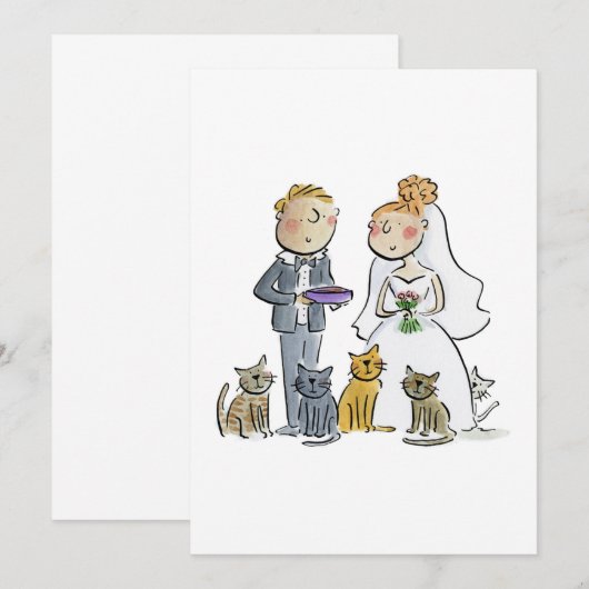 猫と新婦新郎 招待状 (正面/裏面)