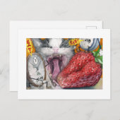 猫と時計とイチゴ ポストカード (正面/裏面)