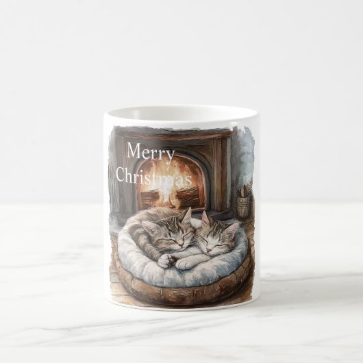 猫と暖炉のクリスマス コーヒーマグカップ (中央)